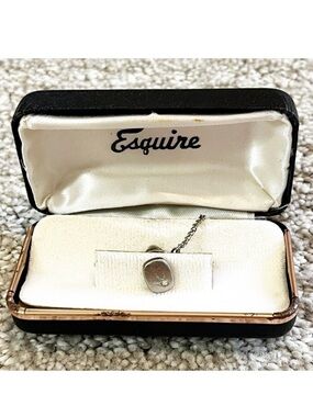 Vintage Esquire Tie Tack Clasp Pin Silver Tone Retro T-Bar Formal MCM Chain